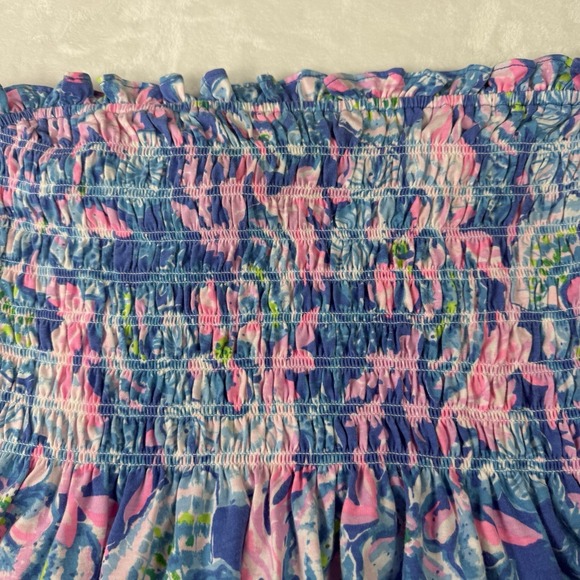 Lilly Pulitzer Strapless Tube Top Womens Size Large Blue Pink Multi Color Ruffle - Picture 2 of 7